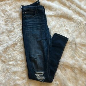Express dark wash mid rise skinny jeans